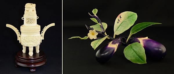 象牙製品 香炉 茄子 彫刻